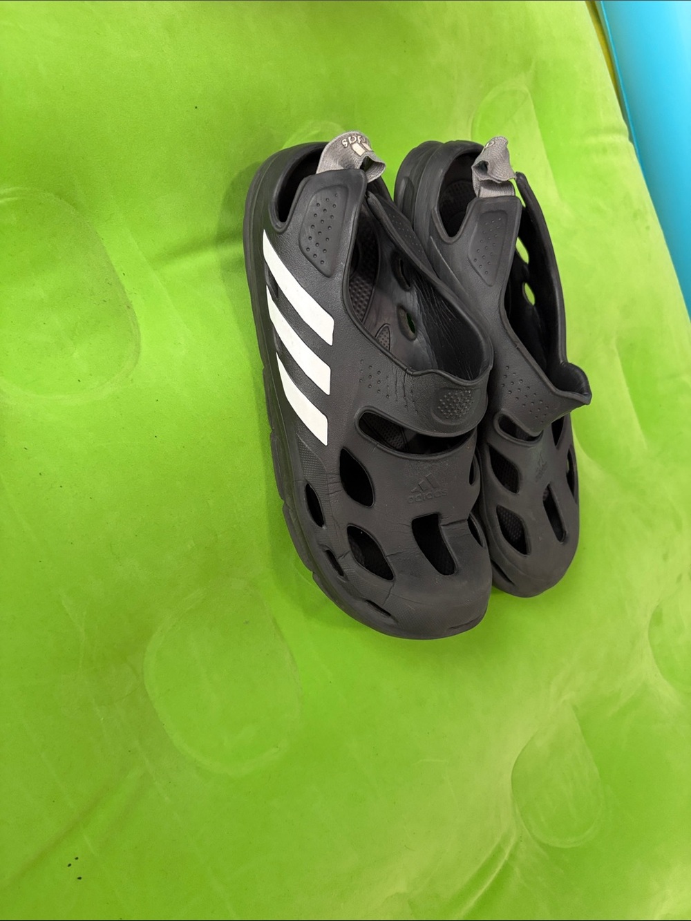 adidas Black Water Sandals with White Stripes